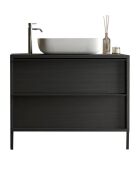 Syracuse - Meuble salle de bain sur pieds Frêne Noir - 2 tiroirs + vasque à poser en céramique - 105x78x43 cm