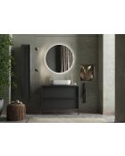 Syracuse - Meuble salle de bain sur pieds Frêne Noir - 2 tiroirs + vasque à poser en céramique - 105x78x43 cm