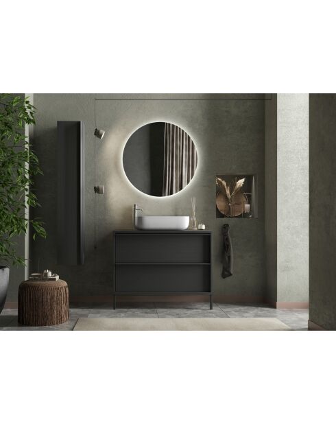 Syracuse - Meuble salle de bain sur pieds Frêne Noir - 2 tiroirs + vasque à poser en céramique - 105x78x43 cm