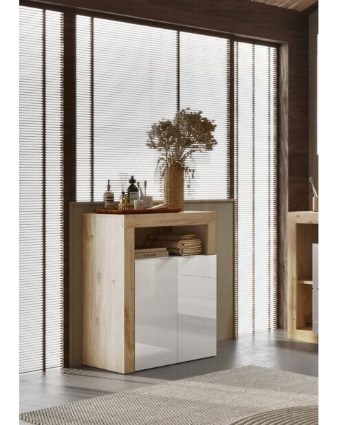 Ancona - Badezimmerschrank mit 2 Türen, Kadiz-Eiche, glänzend lackiert, Vorderseite aus Kaschmir - 64x78x35 cm