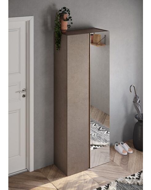 Ferrara - Armario con 2 puertas de almacenamiento con espejo y 10 estantes ajustables en bronce y roble mercurial, 70 x 185 x 35 cm