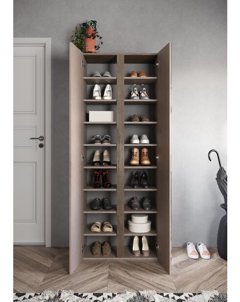 Ferrara - Armario con 2 puertas de almacenamiento con espejo y 10 estantes ajustables en bronce y roble mercurial, 70 x 185 x 35 cm