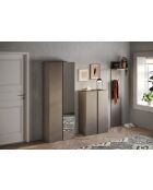 Ferrara - Armadio a 2 ante con specchio e 10 ripiani regolabili in bronzo e rovere mercurio - 70x185x35 cm