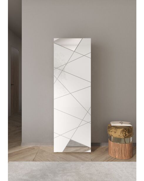 Villarica - Armadio da ingresso con 1 anta laccata lucida serigrafia bianca e specchio - Asta appendiabiti + 2 ripiani - 78x186,5x31 cm