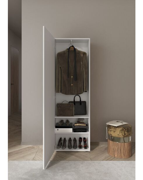 Villarica - Armadio da ingresso con 1 anta laccata lucida serigrafia bianca e specchio - Asta appendiabiti + 2 ripiani - 78x186,5x31 cm