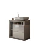 Ancona - Mueble de baño con patas de hormigón coloreado y lacado brillante - 2 cajones + 3 nichos + lavabo sobre encimera - 79x79x49 cm