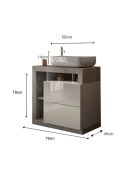 Ancona - Mueble de baño con patas de hormigón coloreado y lacado brillante - 2 cajones + 3 nichos + lavabo sobre encimera - 79x79x49 cm