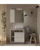 Ancona - Mueble de baño con patas de hormigón coloreado y lacado brillante - 2 cajones + 3 nichos + lavabo sobre encimera - 79x79x49 cm