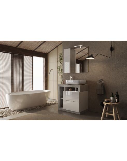 Ancona - Mueble de baño con patas de hormigón coloreado y lacado brillante - 2 cajones + 3 nichos + lavabo sobre encimera - 79x79x49 cm