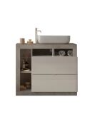 Ancona - Badmöbel auf Beinen Beton und glänzend lackiert - 2 Schubladen + 3 Nischen + Aufsatzwaschbecken - 92x79x49 cm