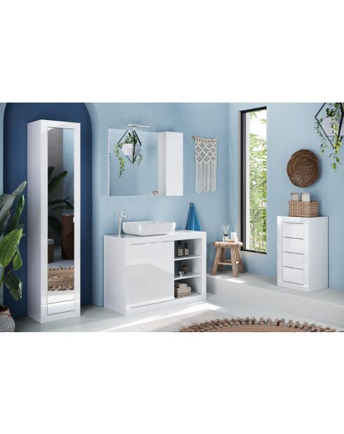 Bari - Colonne de rangement salle de bain 1 porte + 5 étagères blanc laqué brillant - 40x195x35 cm