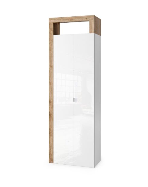 Ancona - Badkameropbergkast 2 deuren + 5 planken kadiz eikenwit glanzend gelakt front - 65x188x35 cm