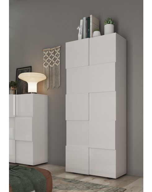 Damiano - Armadio da corridoio 2 ante Laccato lucido bianco - Appendiabiti + 2 ripiani - 78x115,5x36 cm