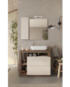 Ancona - Meuble salle de bain sur pieds chêne Mercure & Cachemire laqué brillant - 2 tiroirs + 3 niches + vasque à poser - 92x79x49 cm