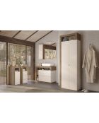 Ancona - Meuble salle de bain sur pieds chêne Mercure & Cachemire laqué brillant - 2 tiroirs + 3 niches + vasque à poser - 92x79x49 cm