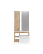 Ancona - Set di mobili da ingresso Kadiz in rovere con frontale a cassetto bianco lucido - composto da 3 pezzi: Scarpiera + specchio + appendiabiti - 90,5x170x36 cm