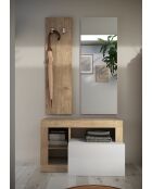 Ancona - Set di mobili da ingresso Kadiz in rovere con frontale a cassetto bianco lucido - composto da 3 pezzi: Scarpiera + specchio + appendiabiti - 90,5x170x36 cm