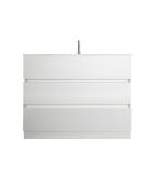 Sienna - Meuble salle de bain sur pieds laqué brillant blanc - 3 tiroirs + vasque integrée en céramique - 82x86x47 cm
