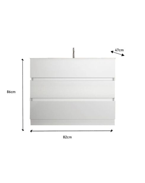 Sienna - Badkamermeubel op glanzend wit gelakte poten - 3 laden + geïntegreerde keramische wastafel - 82x86x47 cm