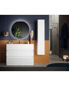 Sienna - Meuble salle de bain sur pieds laqué brillant blanc - 3 tiroirs + vasque integrée en céramique - 82x86x47 cm