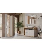 Ancona - Meuble salle de bain sur pieds chêne kadiz & Cachemire laqué brillant - 2 tiroirs + 3 niches + vasque à poser - 110x79x49 cm