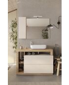 Ancona - Meuble salle de bain sur pieds chêne kadiz & Cachemire laqué brillant - 2 tiroirs + 3 niches + vasque à poser - 110x79x49 cm