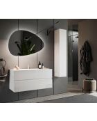 Sienna - Meuble salle de bain suspendu laqué brillant blanc - 2 tiroirs + vasque integrée en céramique - 101x53x47 cm