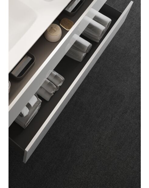 Sienna - Wit glanzend gelakt hangend badkamermeubel - 2 laden + geïntegreerde keramische wastafel - 101x53x47 cm