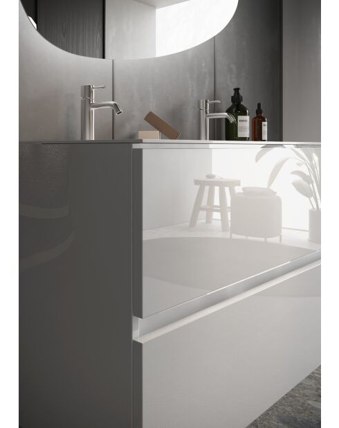 Sienna - Wit glanzend gelakt hangend badkamermeubel - 2 laden + geïntegreerde keramische wastafel - 101x53x47 cm