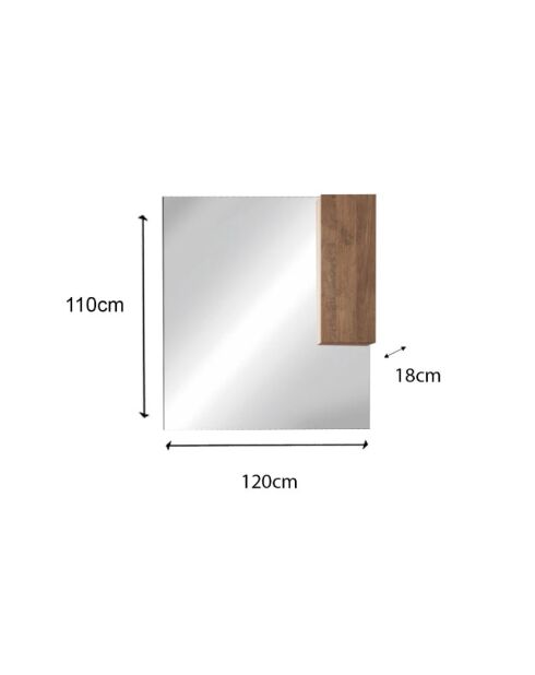 Espejo LED con columna integrada, 1 puerta, 30 cm de alto, roble Mercure, 120 x 110 x 18 cm, de Jessie