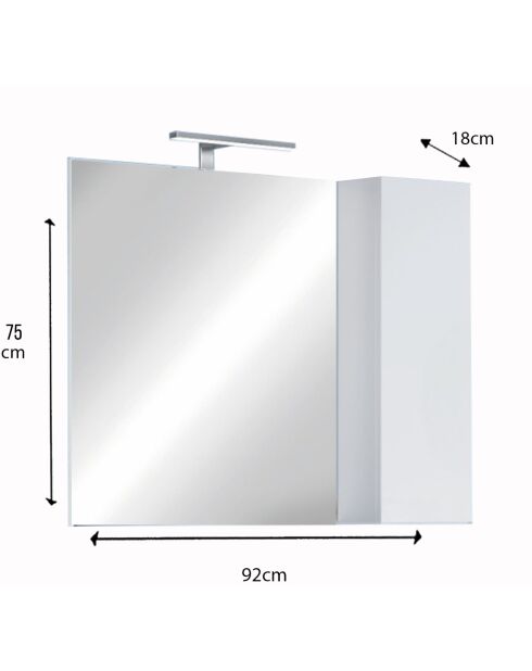 Bari - Miroir Led avec Colonne Integrée 1 porte H30 cm colorislaqué brillant blanc - 92x75x18 cm