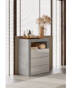 Ancona - Meuble de rangement salle de bain 3 tiroirs effet béton façade blanc laqué brillant - 64x78x35 cm