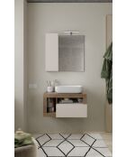 Ancona - Meuble salle de bain suspendu chêne Mercure & Cachemire laqué brillant - 1 Tiroir + 2 niches + vasque à poser - 79x47x49 cm
