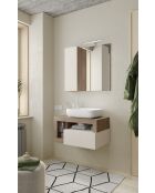 Ancona - Meuble salle de bain suspendu chêne Mercure & Cachemire laqué brillant - 1 Tiroir + 2 niches + vasque à poser - 79x47x49 cm