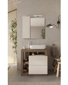 Ancona - Meuble salle de bain sur pieds chêne Mercure & Cachemire laqué brillant - 2 tiroirs + 3 niches + vasque à poser - 79x79x49 cm