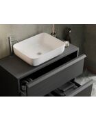 Syracuse - Meuble salle de bain suspendu Frêne Noir - 2 tiroirs + vasque à poser en céramique - 79x64x43 cm