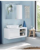 Bari - Hochglanzlackiertes weißes Hängebadmöbel - 2 Türen + 2 Nischen + Aufsatzwaschbecken - 110x47x45 cm