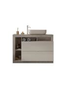 Ancona - Badmöbel auf Beinen Beton und glänzend lackiert - 2 Schubladen + 3 Nischen + Aufsatzwaschbecken - 110x79x49 cm