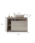 Ancona - Badmöbel auf Beinen Beton und glänzend lackiert - 2 Schubladen + 3 Nischen + Aufsatzwaschbecken - 110x79x49 cm