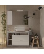 Ancona - Badmöbel auf Beinen Beton und glänzend lackiert - 2 Schubladen + 3 Nischen + Aufsatzwaschbecken - 110x79x49 cm