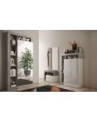 Ancona - Armoire de couloir 1 porte Miroir strucutre effet Béton - Tringle à vetement + 2 étagères - 90,5x210x30 cm