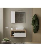 Ancona - Hangend badkamermeubel in kadiz-eikenhout en glanzend gelakt - 1 lade + 2 nissen + aanrechtwastafel - 92x47x49 cm