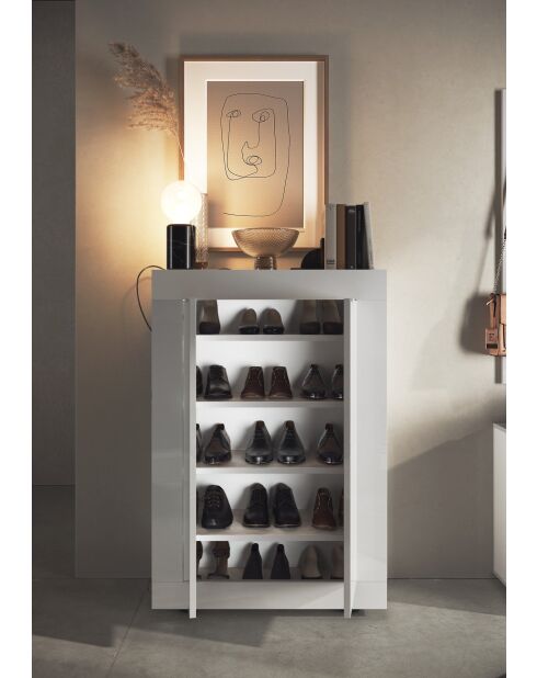 Bari - Meuble de rangement Haut 2 portes Laqué Blanc Brillant - 4 étagères - 78x115,5x34,5 cm