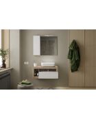 Ancona - Miroir Led avec Colonne Integrée 1 porte H30 cm chêne kadiz & laqué brillant - 78x75x18 cm