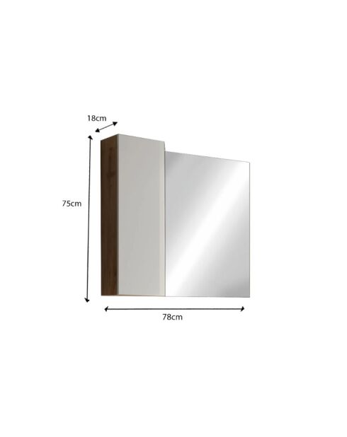 Ancona - Miroir Led avec Colonne Integrée 1 porte H30 cm chêne kadiz & laqué brillant - 78x75x18 cm