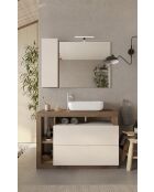 Ancona - Meuble salle de bain sur pieds chêne Mercure et Cachemire laqué brillant - 2 tiroirs + 3 niches + vasque à poser - 110x79x49 cm