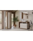 Ancona - Meuble salle de bain sur pieds chêne Mercure et Cachemire laqué brillant - 2 tiroirs + 3 niches + vasque à poser - 110x79x49 cm