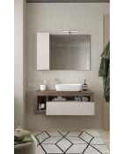 Ancona - Hangend badkamermeubel van Mercure eikenhout en glanzend gelakt kasjmier - 1 lade + 2 nissen + wastafel op het aanrecht - 110x47x49 cm