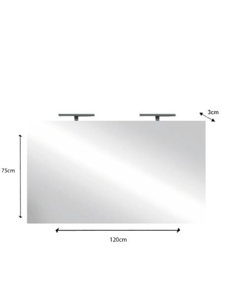 Espejo con 2 lámparas para instalación frontal de espejo de baño LED - 120x75x3 cm
