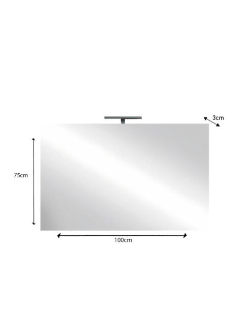 Espejo con 1 lámpara para instalación frontal de espejo de baño LED, 100 x 75 x 3 cm